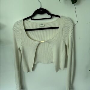 A&F white cardigan with gold detail
